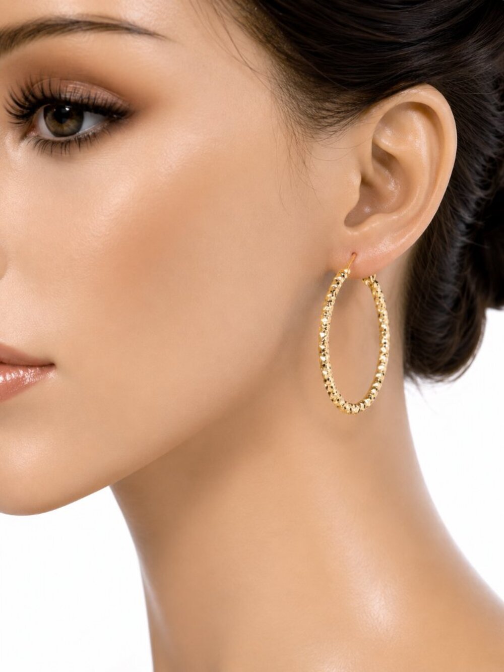 Gold Textured Open Hoop Earrings – Lightweight Statement Jewelry for Women